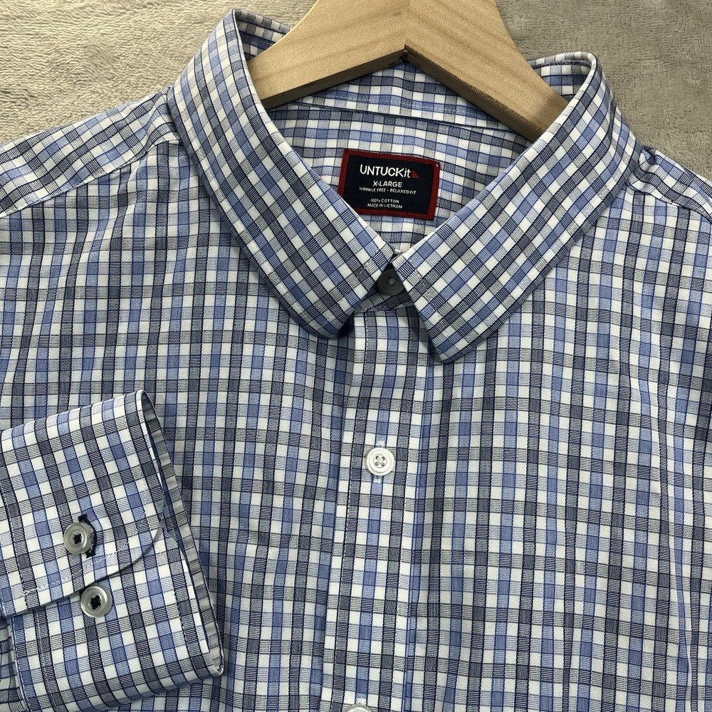 UNTUCKit Shirt Mens XL Durif‎ Wrinkle Free Button Up Cotton Gingham Check LS